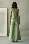 Febo6_Green Linen Embroidery, Beads Round Desert Eucalyptus Pod Top And Trouser Set _Online_at_Aza_Fashions