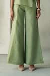 Buy_Febo6_Green Linen Embroidery, Beads Round Desert Eucalyptus Pod Top And Trouser Set 