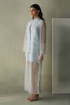 Buy_Febo6_Sky Blue Silk Organza Embroidery Collared Asymmetric Kantha Stitch Jacket 