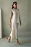Buy_Febo6_Off White Chanderi Embroidery Round Neck Abstract Line Top And Culottes Set _Online_at_Aza_Fashions