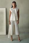 Buy_Febo6_Off White Chanderi Embroidery Round Neck Abstract Line Top And Culottes Set _at_Aza_Fashions