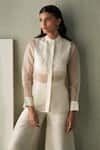 Buy_Febo6_Off White Organza, Embroidery Tranquilfrench Knot Shirt And Trouser Set _Online_at_Aza_Fashions