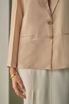 Buy_Febo6_Beige Crepe, Silk Embroidery V-neck Hand Kanth Stitch Jacket _Online_at_Aza_Fashions