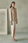 Shop_Febo6_Beige Crepe, Silk Embroidery V-neck Hand Kanth Stitch Jacket _Online_at_Aza_Fashions