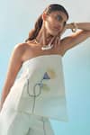 Shop_Febo6_Off White Silk, Organza Embroidery Bandeau Neck Hand Floral Strapless Top _Online_at_Aza_Fashions