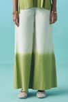 Buy_Febo6_Ivory Cotton, Silk Round Neck Ombre Pleated Top And Wide Leg Trouser Set _Online_at_Aza_Fashions