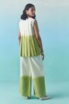 Shop_Febo6_Ivory Cotton, Silk Round Neck Ombre Pleated Top And Wide Leg Trouser Set _at_Aza_Fashions