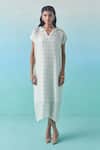Buy Febo6 Ivory Silk, Cotton V-neck, Collared Plaid Midi Dress at Aza Fashions Buy_Febo6_Ivory Silk, Cotton V-neck, Collared Plaid Midi Dress _at_Aza_Fashions