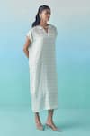 Buy Febo6 Ivory Silk, Cotton V-neck, Collared Plaid Midi Dress Online at Aza Fashions Buy_Febo6_Ivory Silk, Cotton V-neck, Collared Plaid Midi Dress _Online_at_Aza_Fashions