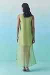 Febo6_Green Silk Organza Round Neck Sleeveless Overlay Midi Dress _Online_at_Aza_Fashions