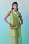 Shop_Febo6_Green Silk Organza Round Neck Sleeveless Overlay Midi Dress _Online_at_Aza_Fashions