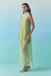 Febo6_Green Silk Organza Round Neck Sleeveless Overlay Midi Dress _at_Aza_Fashions