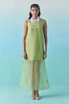 Buy_Febo6_Green Silk Organza Round Neck Sleeveless Overlay Midi Dress _at_Aza_Fashions