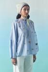 Buy_Febo6_Sky Blue Silk Embroidery, Sequins Round Neck Poppy Motif Thread Blouse 