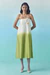 Buy_Febo6_Off White Chanderi Silk Fabric Flowers, Embroidery Ombre Strapless Midi Dress _at_Aza_Fashions