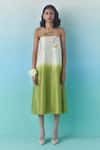 Shop_Febo6_Off White Chanderi Silk Fabric Flowers, Embroidery Ombre Strapless Midi Dress _Online_at_Aza_Fashions