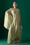 Buy_Label Shristi Chetani_Green Organza, Satin, Taffeta Mirrors One Shoulder Tunic And Sharara Set _at_Aza_Fashions