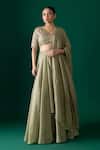 Buy_Label Shristi Chetani_Green Silk Embroidery, Mirrors, Sequins V-neck Hand Bralette Lehenga Set _at_Aza_Fashions