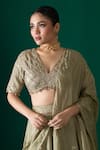 Shop_Label Shristi Chetani_Green Silk Embroidery, Mirrors, Sequins V-neck Hand Bralette Lehenga Set _Online_at_Aza_Fashions