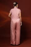 Shop Label Shristi Chetani Pink Silk Embroidery, Mirrors V-neck, Open Hand Jumpsuit And Short Jacket Set at Aza Fashions Shop_Label Shristi Chetani_Pink Silk Embroidery, Mirrors V-neck, Open Hand Jumpsuit And Short Jacket Set _at_Aza_Fashions