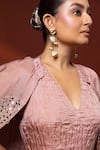 Buy Label Shristi Chetani Pink Silk Embroidery, Mirrors V-neck, Open Hand Jumpsuit And Short Jacket Set Online at Aza Fashions Buy_Label Shristi Chetani_Pink Silk Embroidery, Mirrors V-neck, Open Hand Jumpsuit And Short Jacket Set _Online_at_Aza_Fashions