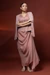 Buy_Label Shristi Chetani_Pink Silk Embroidery, Metallic Thread V-neck, Geometric Hand Jacket Skirt Set _at_Aza_Fashions