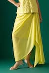 Buy_Label Shristi Chetani_Yellow Silk Embroidery V-neck Hand Jacket Skirt Set _Online_at_Aza_Fashions