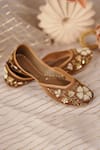 Sole Mates by Palak_Brown Mocha Floral Embroidered Sequin And Pearl Jutti _at_Aza_Fashions