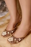 Buy_Sole Mates by Palak_Brown Mocha Floral Embroidered Sequin And Pearl Jutti _at_Aza_Fashions