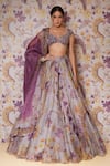 Buy Mahima Mahajan Purple Silk Organza Sequins, Embroidery, Beads Layla Floral Print Lehenga Set Buy_Mahima Mahajan_Purple Silk Organza Sequins, Embroidery, Beads Layla Floral Print Lehenga Set