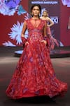 Buy_Mahima Mahajan_Red Silk Organza Sequins, Beads, Embroidery V-neck, Zohra Floral Lehenga Set _at_Aza_Fashions
