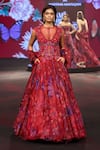 Mahima Mahajan_Red Silk Organza Sequins, Beads, Embroidery V-neck, Zohra Floral Lehenga Set _Online_at_Aza_Fashions