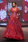 Buy_Mahima Mahajan_Red Silk Organza Sequins, Beads, Embroidery V-neck, Zohra Floral Lehenga Set _Online_at_Aza_Fashions