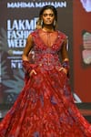 Mahima Mahajan_Red Silk Organza Sequins, Beads, Embroidery V-neck, Zohra Floral Lehenga Set _at_Aza_Fashions