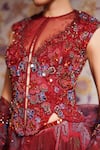 Buy_Mahima Mahajan_Red Silk Organza Sequins, Beads, Embroidery V-neck, Zohra Floral Lehenga Set 