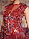 Shop_Mahima Mahajan_Red Silk Organza Sequins, Beads, Embroidery V-neck, Zohra Floral Lehenga Set 