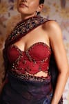 Mahima Mahajan_Red Silk Organza Beads, Stones, Aziza Print Pre-draped Saree And Corset Set _Online_at_Aza_Fashions