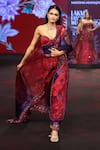 Buy_Mahima Mahajan_Red Silk Organza Beads, Stones, Aziza Print Pre-draped Saree And Corset Set _Online_at_Aza_Fashions