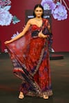 Shop_Mahima Mahajan_Red Silk Organza Beads, Stones, Aziza Print Pre-draped Saree And Corset Set _Online_at_Aza_Fashions