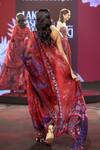 Shop_Mahima Mahajan_Red Silk Organza Beads, Stones, Aziza Print Pre-draped Saree And Corset Set _at_Aza_Fashions