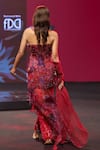 Shop_Mahima Mahajan_Red Silk Organza Beads, Embroidery, Sequins Mira Corset And Draped Skirt Set _at_Aza_Fashions
