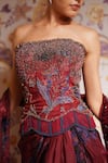Shop_Mahima Mahajan_Red Silk Organza Beads, Embroidery, Sequins Mira Corset And Draped Skirt Set 