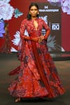 Mahima Mahajan_Red Silk Organza Sequins, Beads, Stones, Barkha Floral Anarkali And Dupatta Set _Online