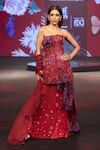 Mahima Mahajan_Red Silk Organza Sequins, Embroidery Bandeau Nazma Tunic And Draped Skirt Set _Online_at_Aza_Fashions