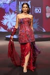 Buy_Mahima Mahajan_Red Silk Organza Sequins, Embroidery Bandeau Nazma Tunic And Draped Skirt Set _at_Aza_Fashions