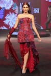 Shop_Mahima Mahajan_Red Silk Organza Sequins, Embroidery Bandeau Nazma Tunic And Draped Skirt Set _Online_at_Aza_Fashions