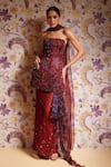 Mahima Mahajan_Red Silk Organza Sequins, Embroidery Bandeau Nazma Tunic And Draped Skirt Set _Online