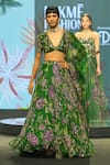 Buy_Mahima Mahajan_Green Silk Organza Sequins, Embroidery, Zari V-neck Zahida Floral Lehenga Set _at_Aza_Fashions