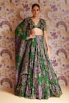 Buy_Mahima Mahajan_Green Silk Organza Sequins, Embroidery, Zari V-neck Zahida Floral Lehenga Set 