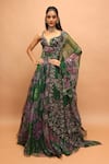 Shop_Mahima Mahajan_Green Silk Organza Sequins, Embroidery, Busra Floral Print Corset Lehenga Set _Online_at_Aza_Fashions